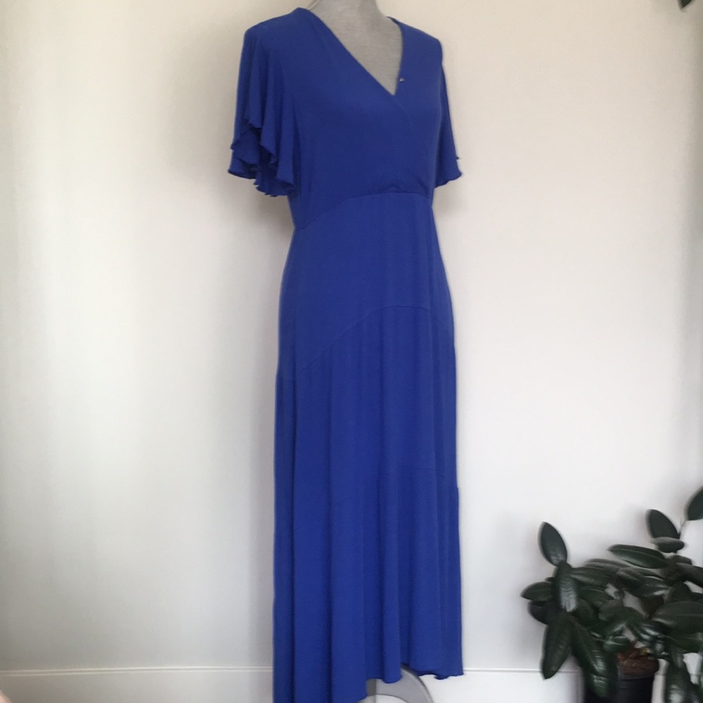 Gauze Flutter Sleeve V-Neck Hi-lo Hem Maxi Dress 💙